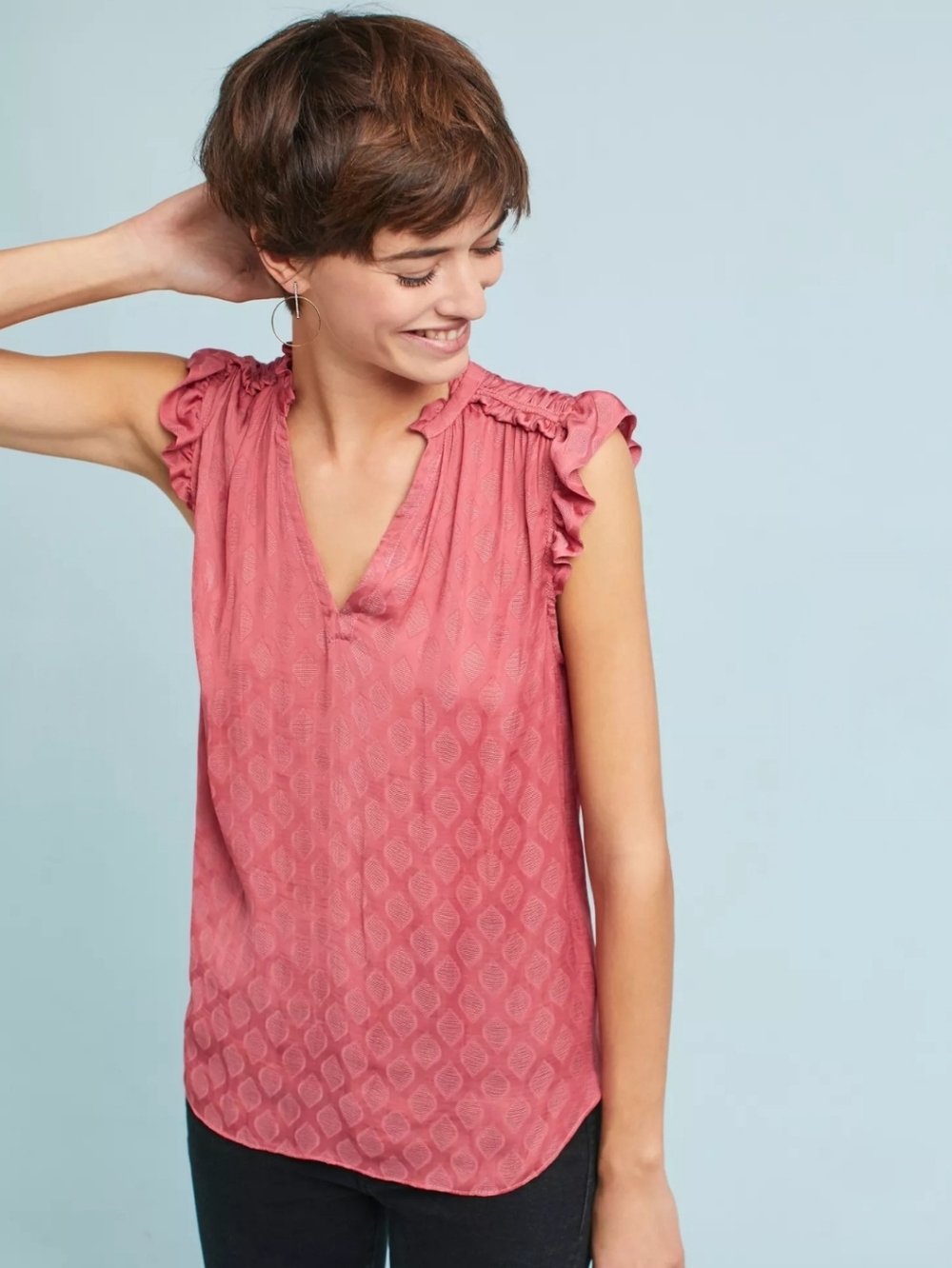 Maeve Anthropologie Textured Jacquard Flutter Sleeve Blouse Rose Medium